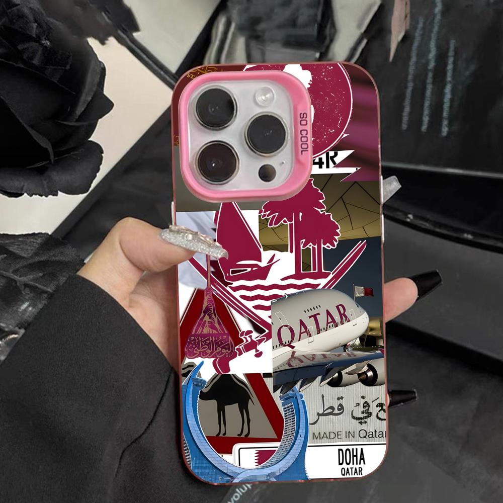 Phone Cases Qatar - غطاء هاتف محمول شفاف وردي بعلم
