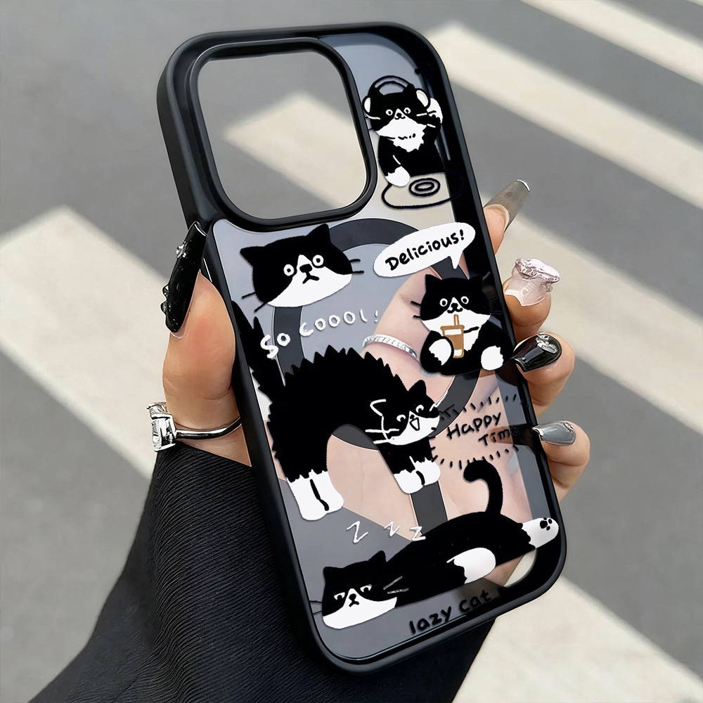 Phone Cases Magsafe - مضحك القطة السوداء شحن لاسلكي قضية