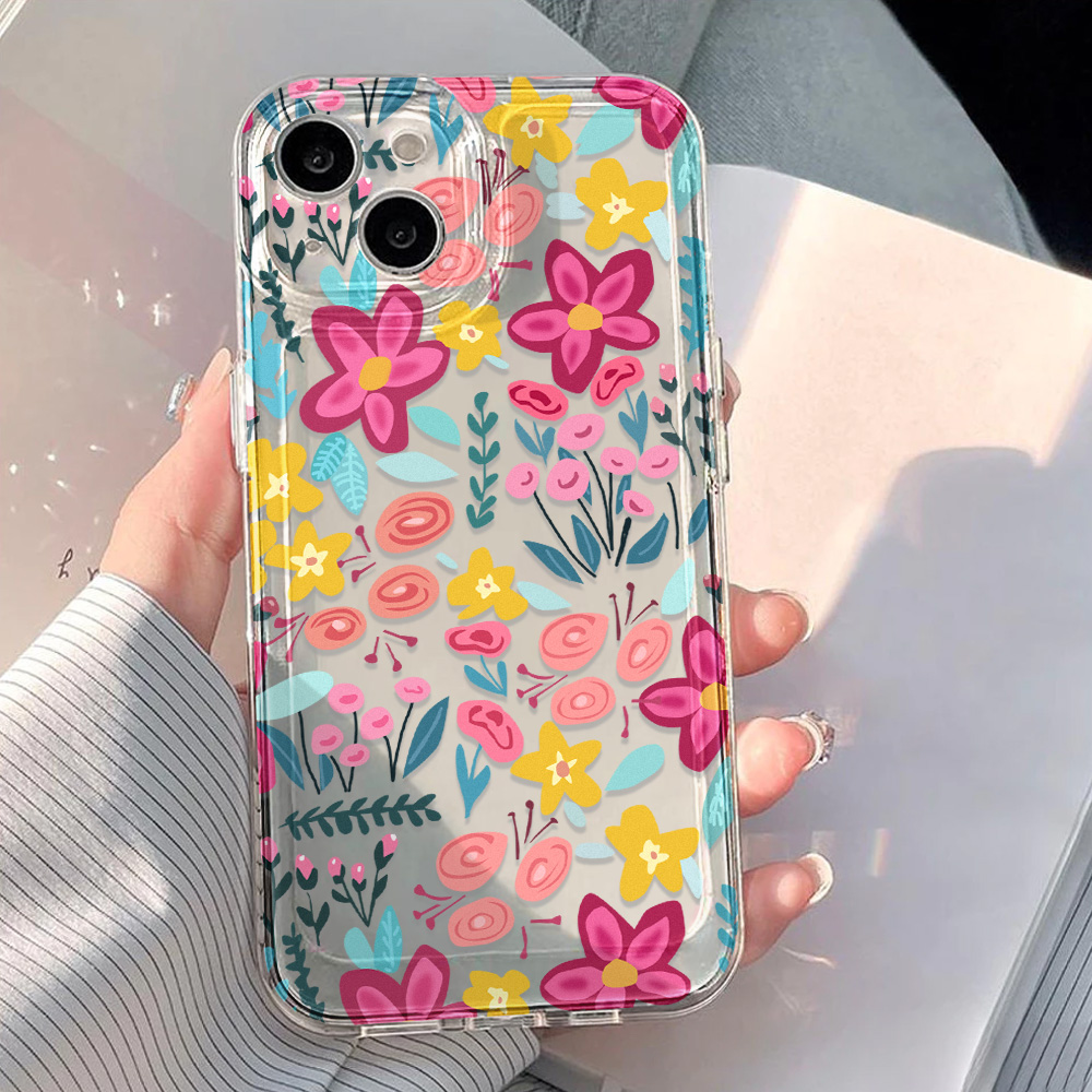 Phone Cases Transparent - غطاء هاتف شفاف مزخرف بالزهور لآيفون