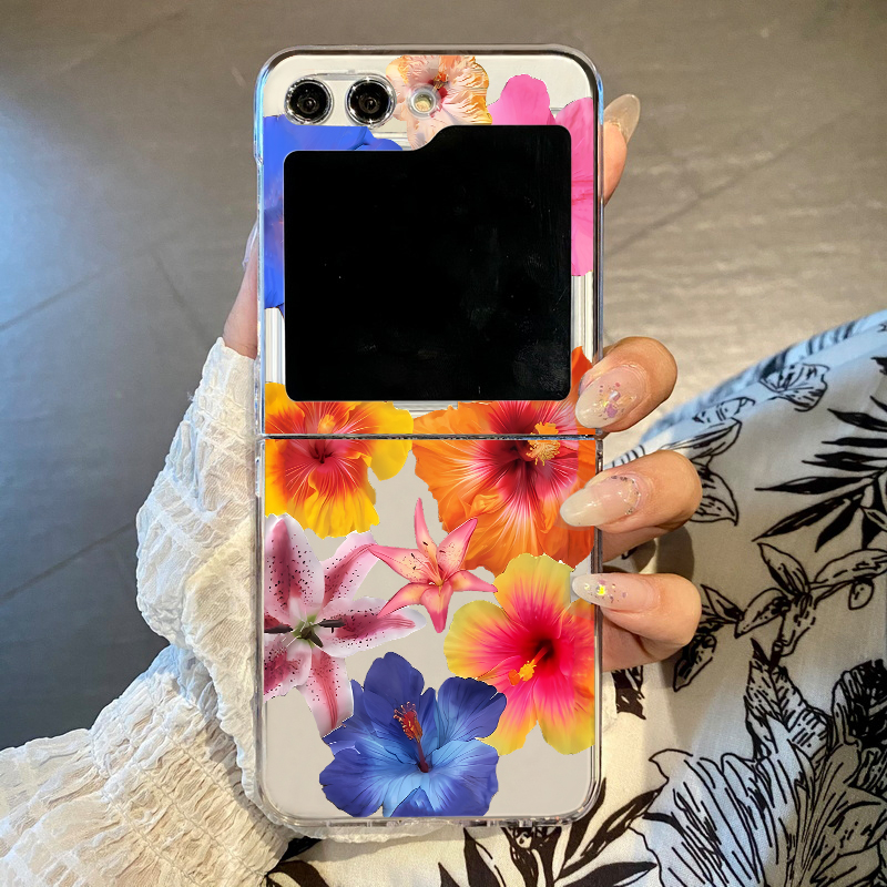 Phone Cases Z Flip 5 - واقعية الأزهار طباعة جراب هاتف لسامسونج