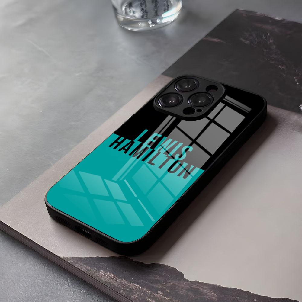 Phone Cases Hamilton - غطاء هاتف زجاجي أسود بتصميم 44