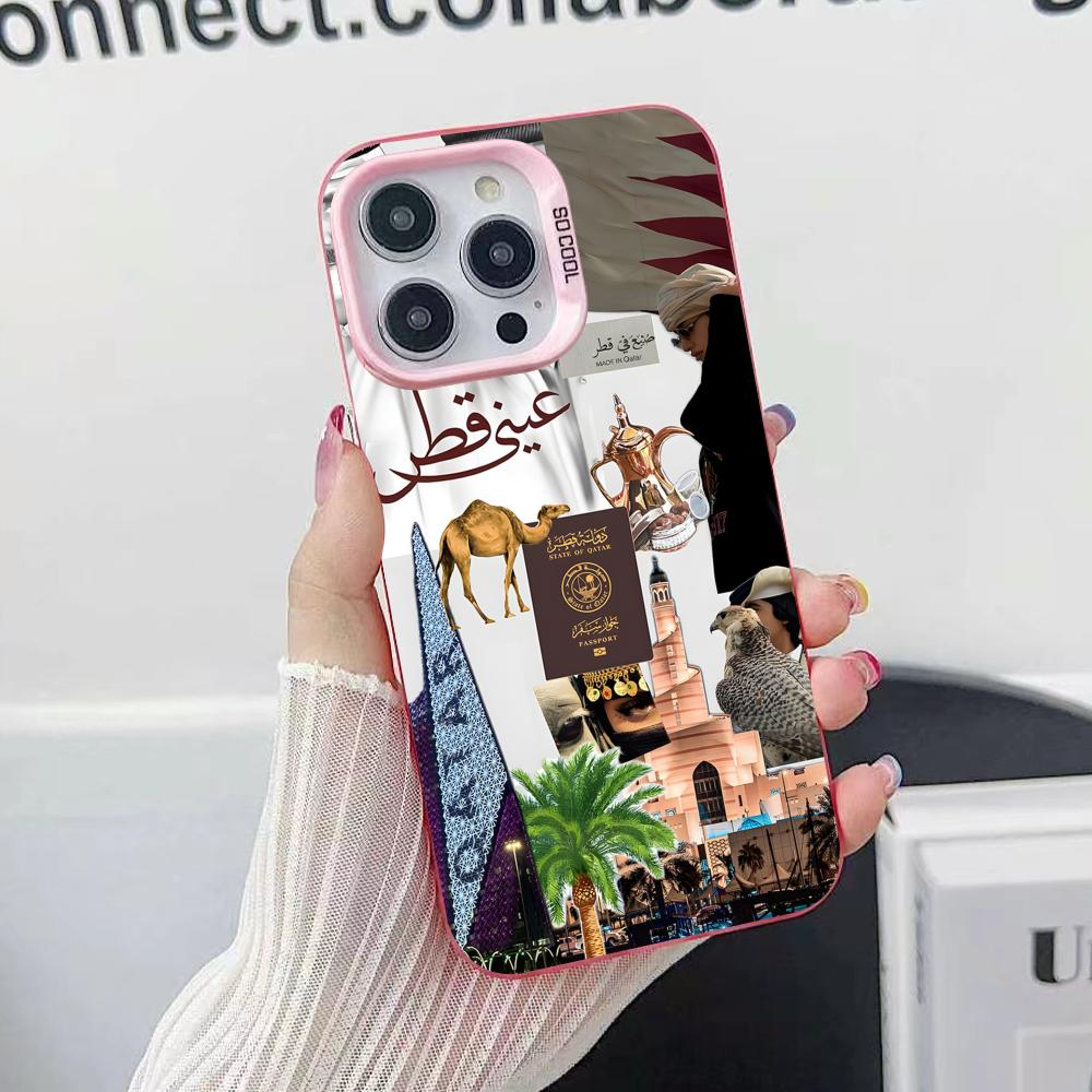 غطاء هاتف محمول شفاف وردي بعلم - مراجعة Phone Cases Qatar وسعره