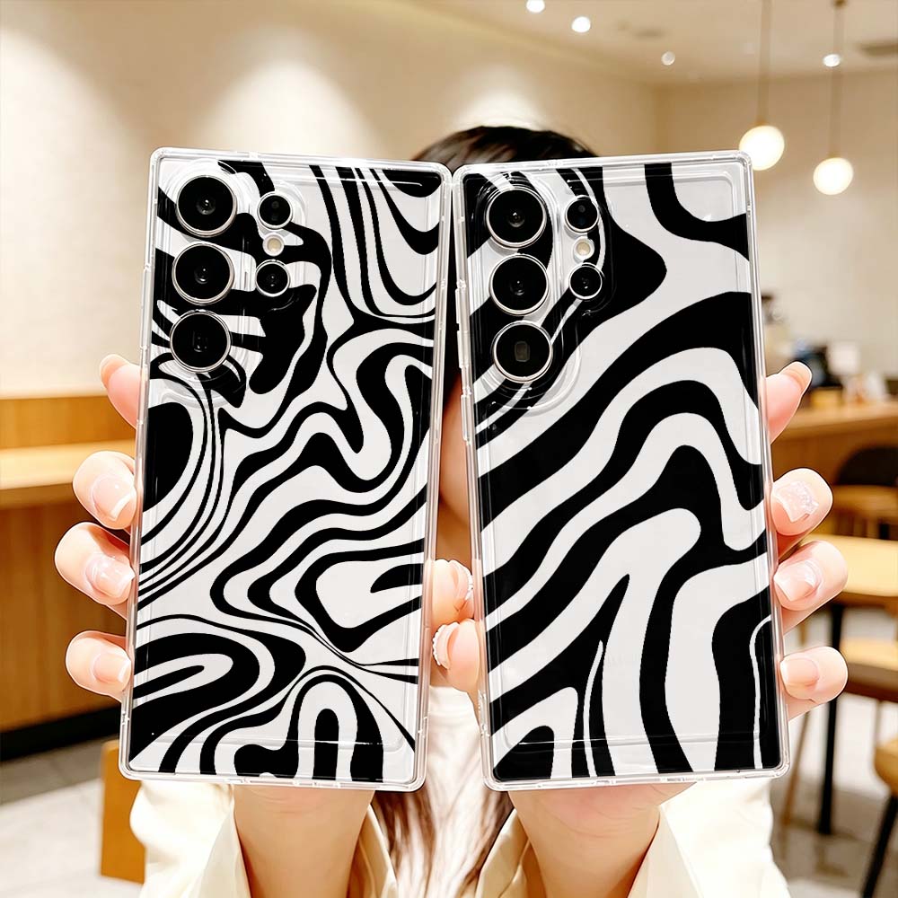 غطاء هاتف شفاف بتصميم موجة سود - مراجعة Phone Cases For Samsung S21 5G وسعره