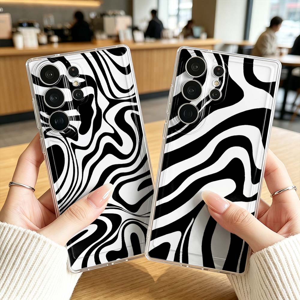 غطاء هاتف شفاف بتصميم موجة سود - مراجعة Phone Cases For Samsung S21 5G وسعره